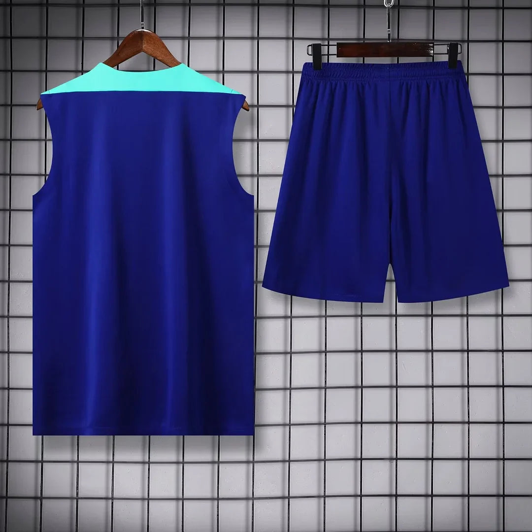2024 Brazil pre-match training Blue Jersey+Shorts