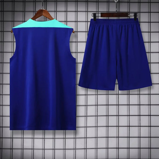 2024 Brazil pre-match training Blue Jersey+Shorts
