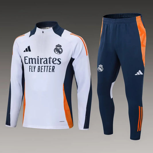 2024/2025 Real Madrid Half-Pull Tracksuit White-Black Football Shirt