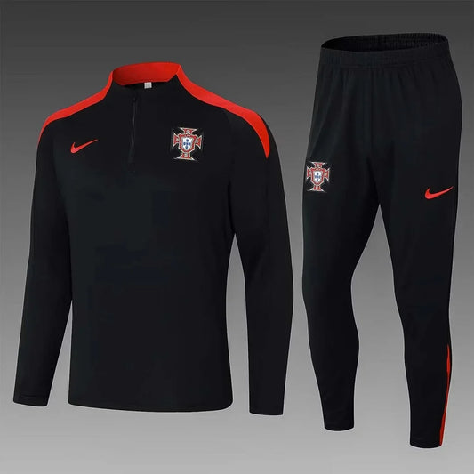 2024 Portugal Half-Pull Black and Red Tracksuit
