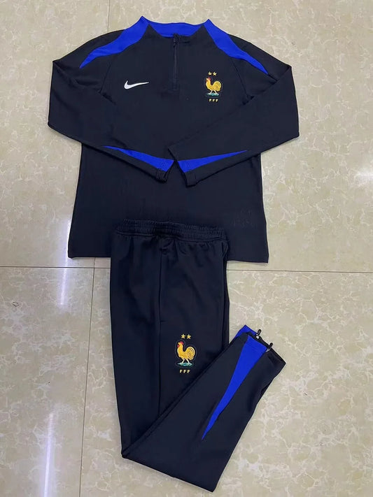2024 France Half-Pull Tracksuit Black Football Shirt