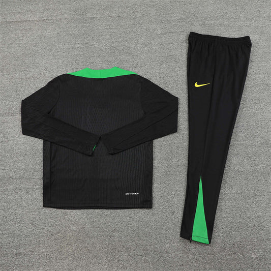 2025 Brazil Black Green Half-Pull Tracksuit