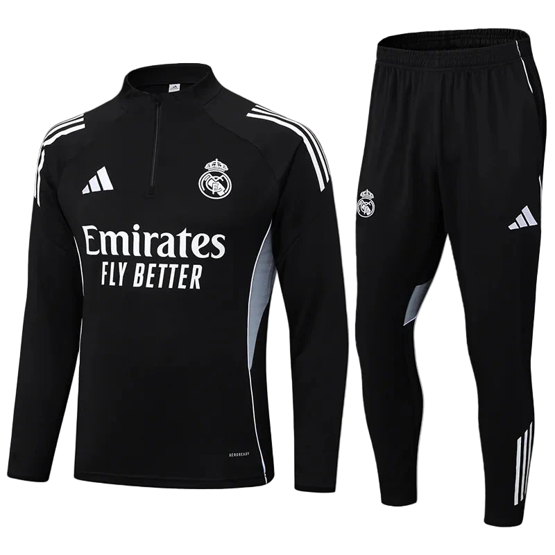2025/2026 Real Madrid Black Half-Pull Tracksuit