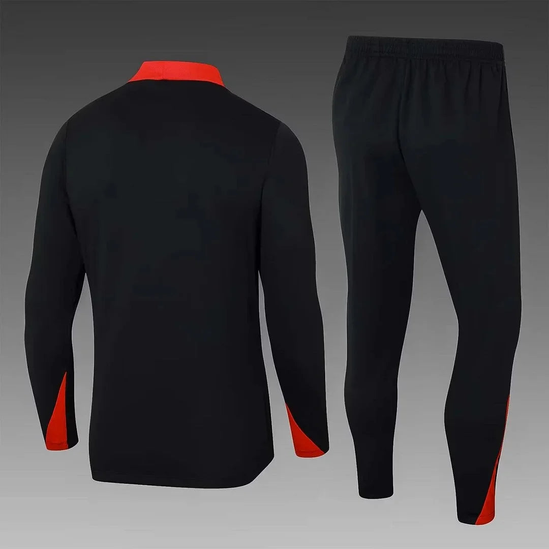 2024 Portugal Half-Pull Black and Red Tracksuit