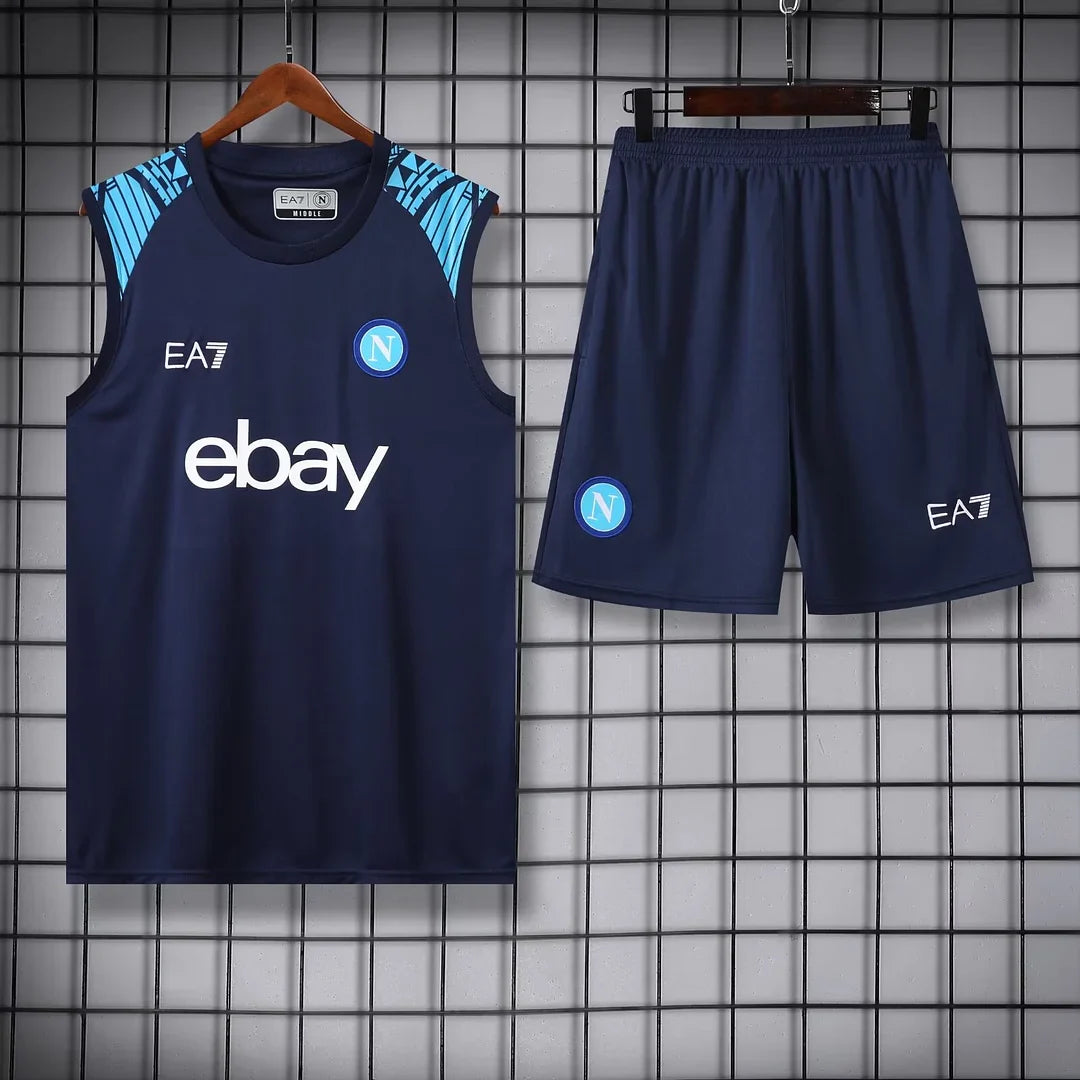 2024/2025 Napoli pre-match training Black Jersey+Shorts