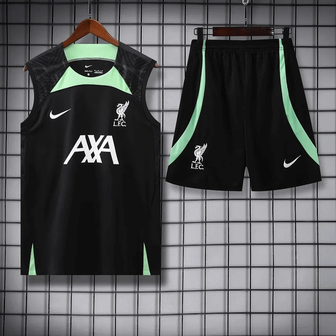 2023/2024 Liverpool pre-match training Black Jersey+Shorts