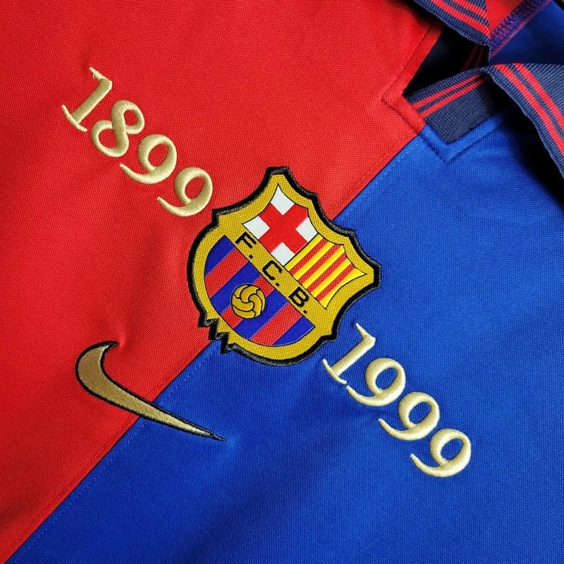 Retro Long Sleeve Barcelona 100th Anniversary Version Football Shirt Home