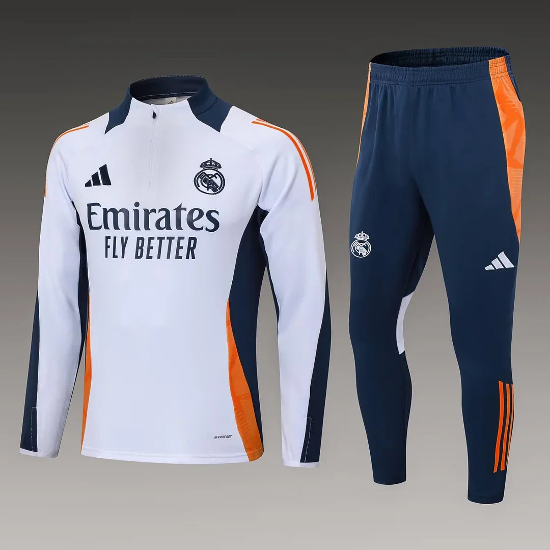 2024/2025 Real Madrid Half-Pull White-Black Tracksuit