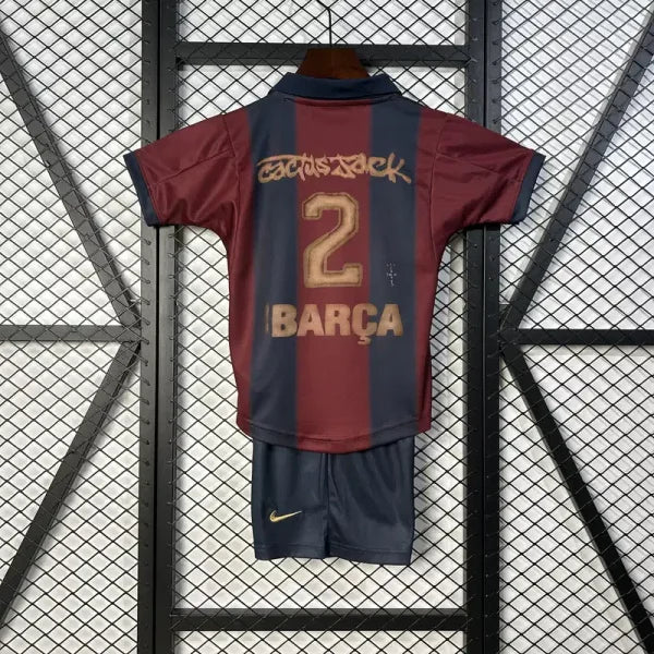 Barcelona x Travis Scott Retro 2000/01 Home Skeleton Football Shirt Kids Size