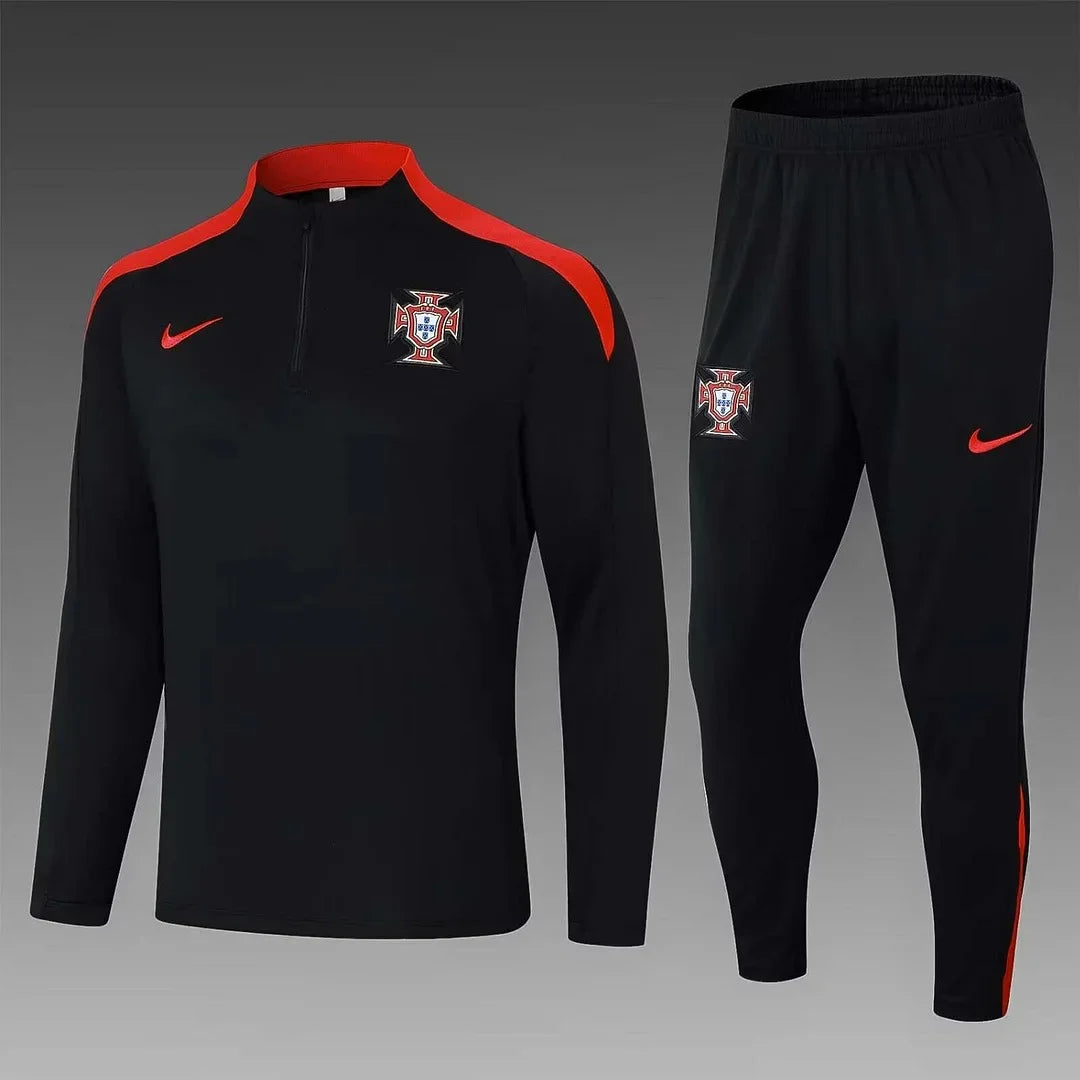 2024 Portugal Half-Pull Black and Red Tracksuit