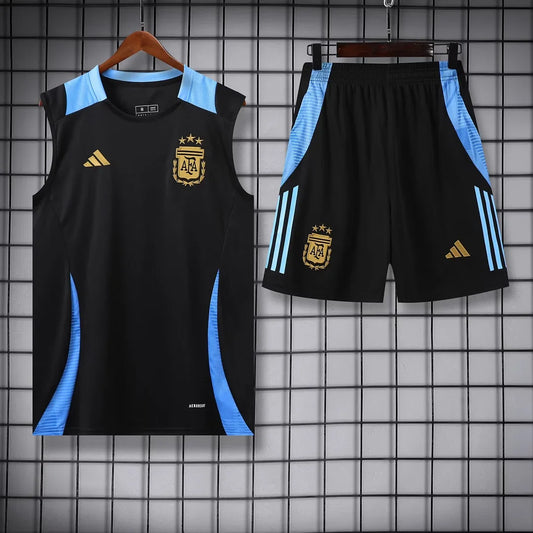 2024 Argentina Pre-match Training Black Jersey+Shorts