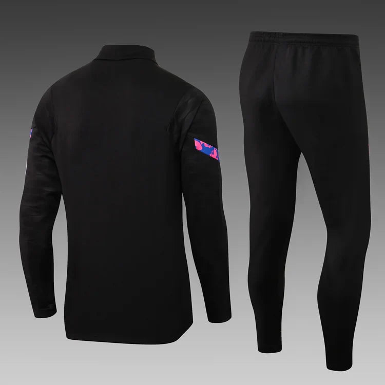 2021/2022 Barcelona Half-Pull Black Tracksuit