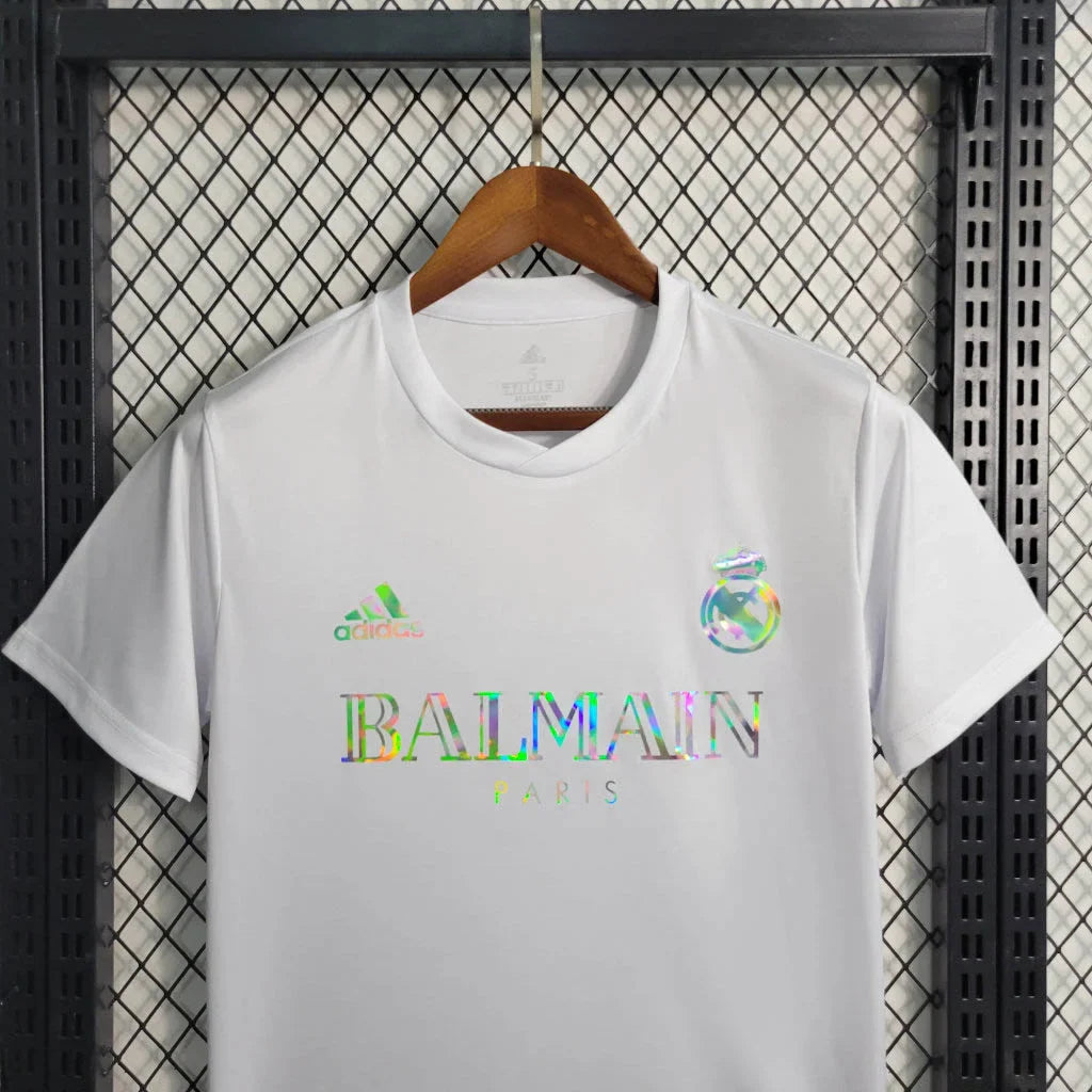 2023/2024 Real Madrid Reflective Balmain White Football Shirt
