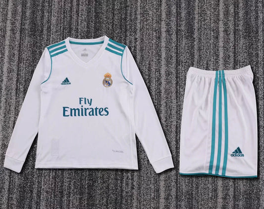 2017/2018 Retro Long Sleeve Real Madrid Home Football Shirt Kids Size