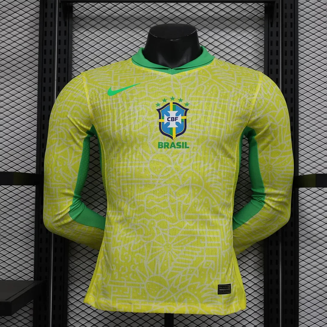 2024 Long Sleeve Player Version Brazil Home Football Shirt