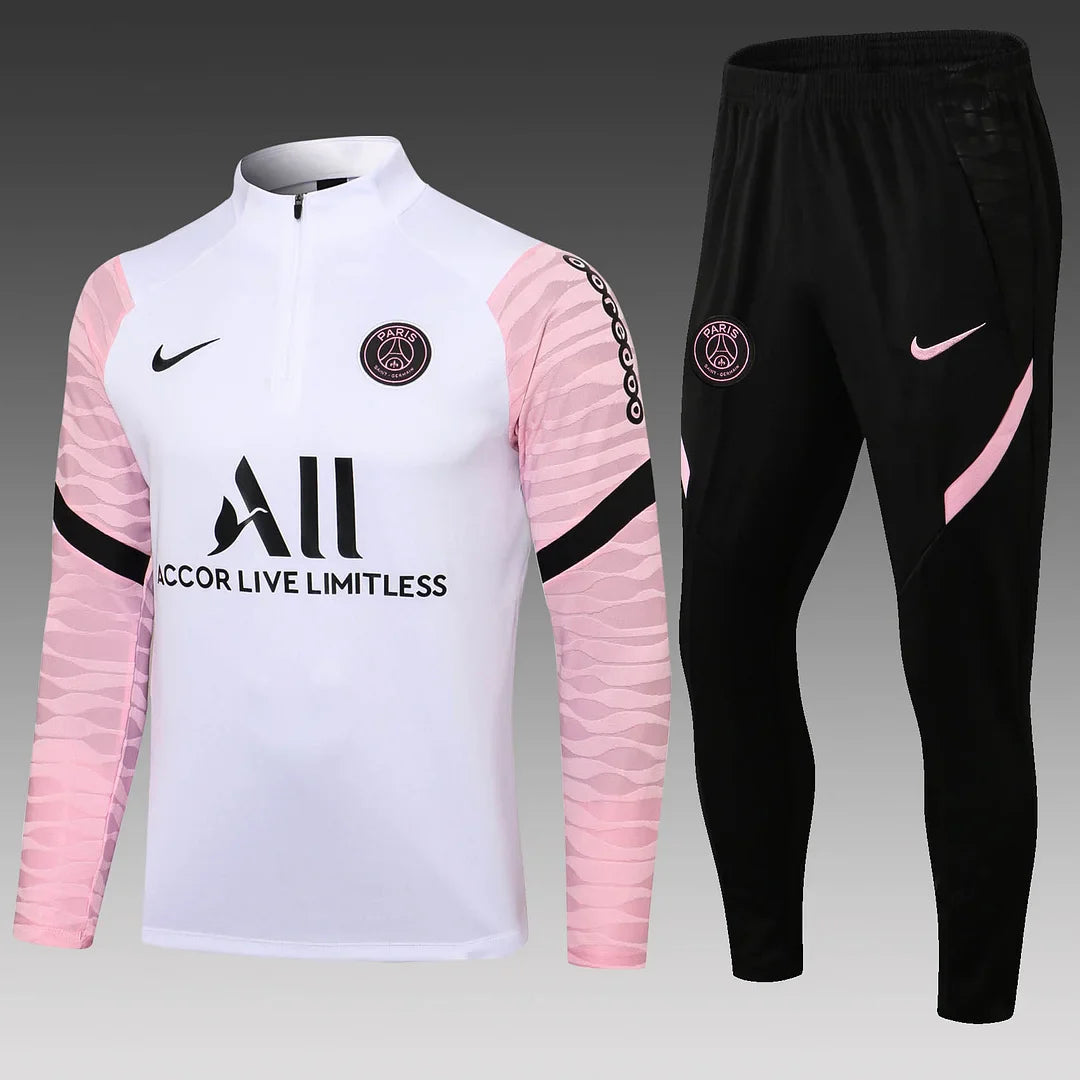 2021/2022 Psg Paris Saint-Germain Half-Pull White Pink Sleeves Tracksuit
