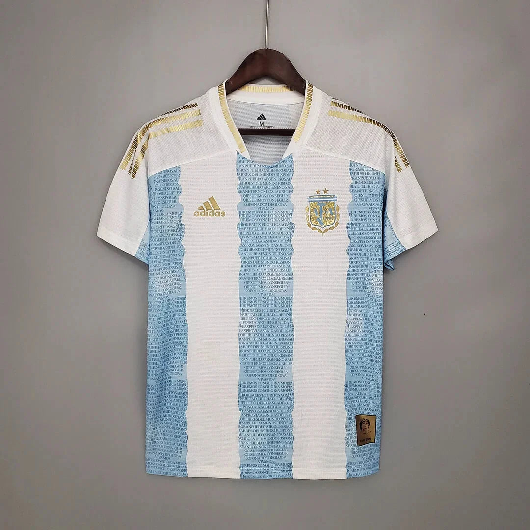 2021 Retro Argentina Soccer Jersey Maradona Special Emblem Football Shirt