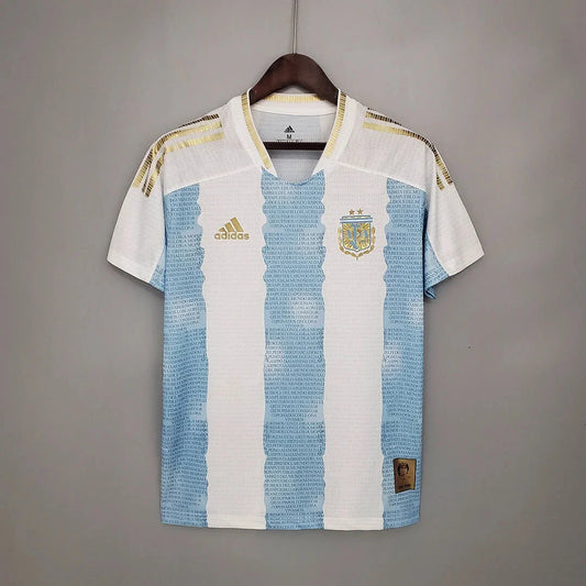 2021 Retro Argentina Soccer Jersey Maradona Special Emblem Football Shirt