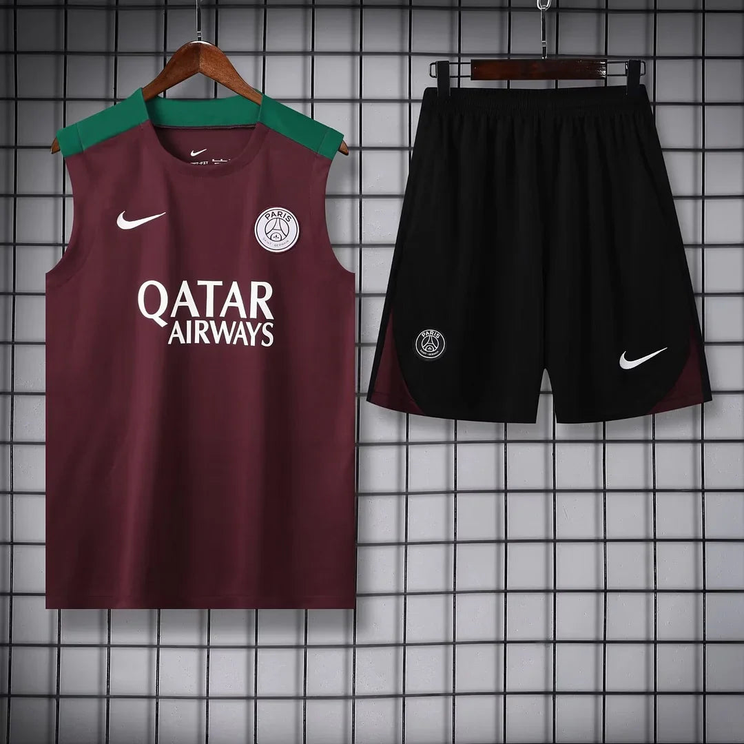 2024/2025 Psg Paris Saint-Germain pre-match training Wine Red Jersey+Shorts