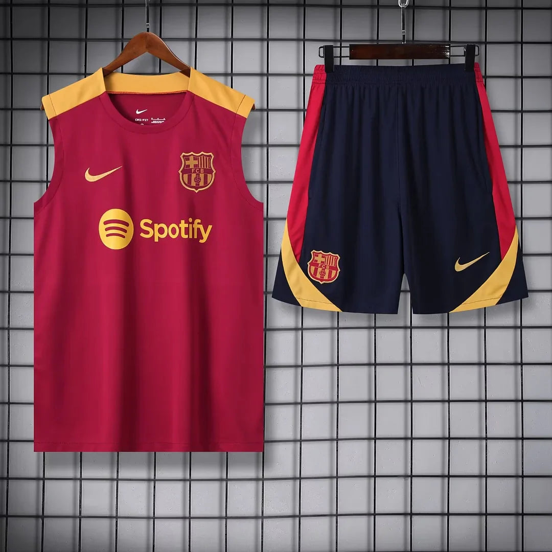 2024/2025 Barcelona pre-match training Red Jersey+Shorts