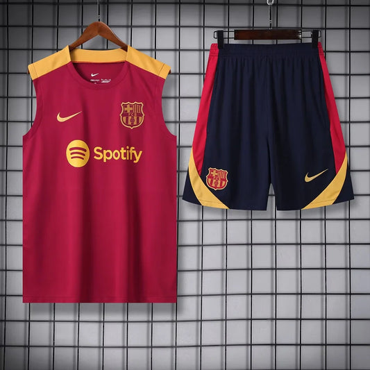 2024/2025 Barcelona pre-match training Red Jersey+Shorts