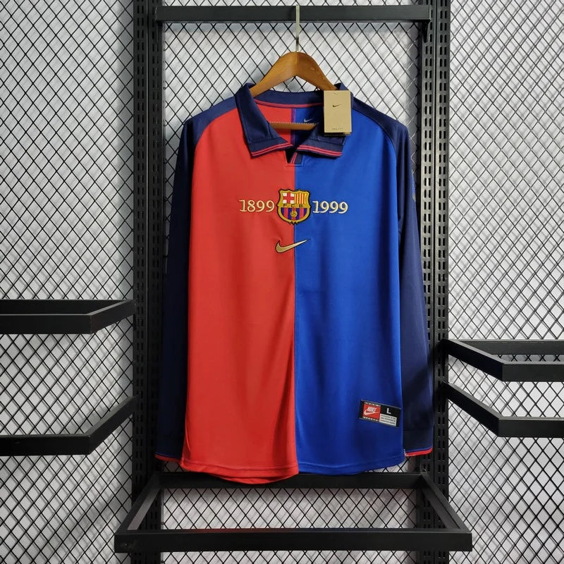 Retro Long Sleeve Barcelona 100th Anniversary Version Football Shirt Home