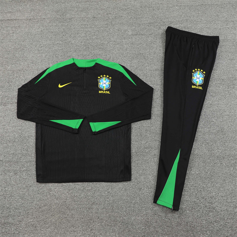 2025 Brazil Black Green Half-Pull Tracksuit
