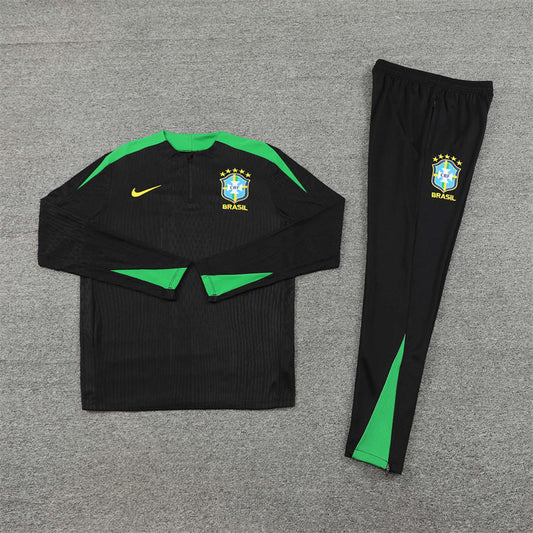 2025 Brazil Black Green Half-Pull Tracksuit