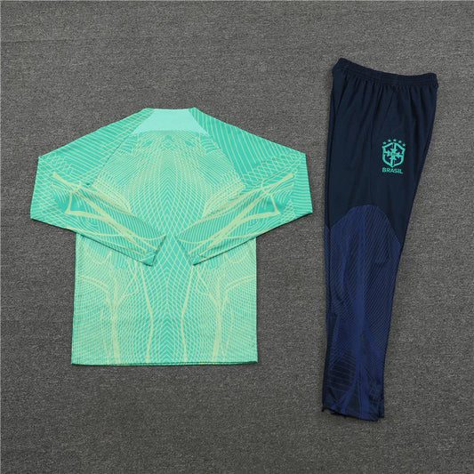 2024 Brazil Green Blue Half-Pull Tracksuit