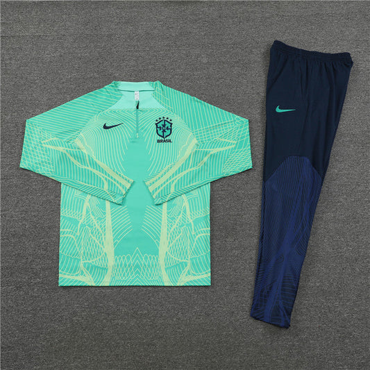 2024 Brazil Green Blue Half-Pull Tracksuit