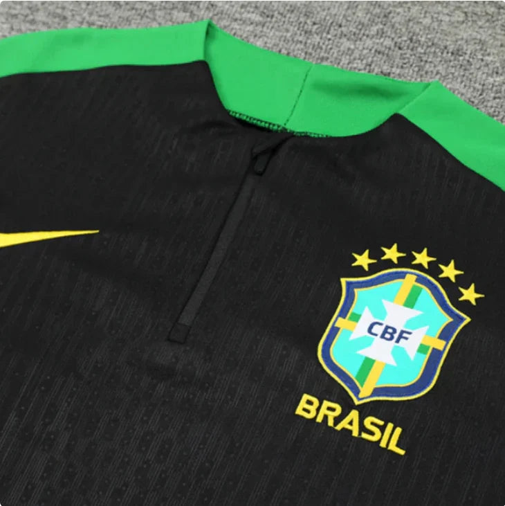 2025 Brazil Black Green Half-Pull Tracksuit