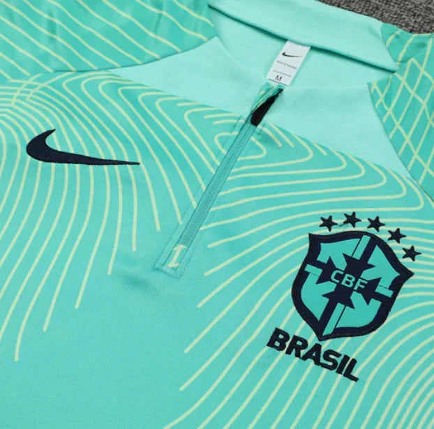 2024 Brazil Green Blue Half-Pull Tracksuit