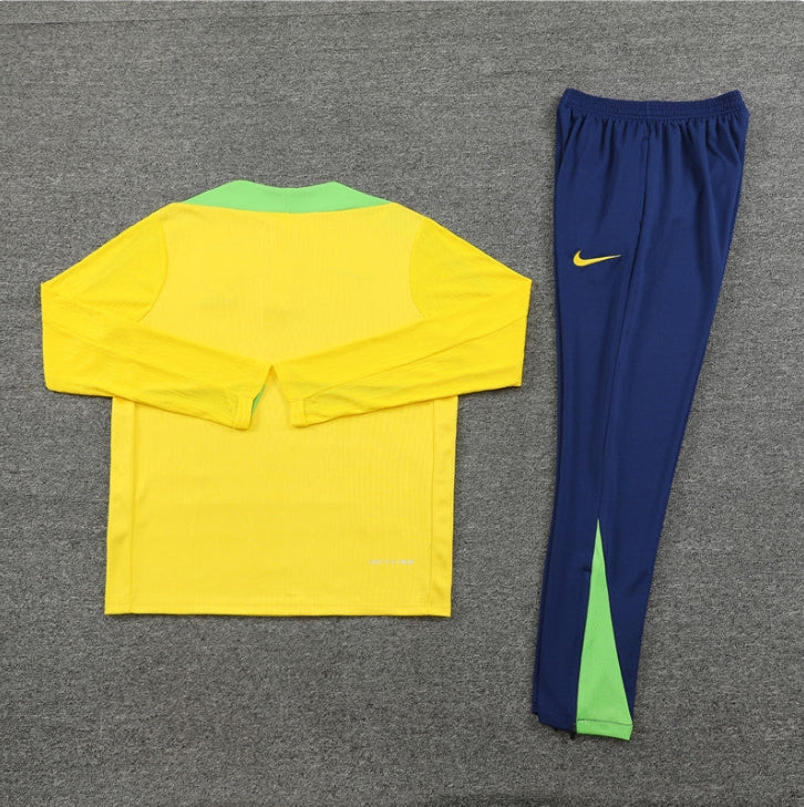 2025 Brazil Yellow and Dark Blue Half-Pull Tracksuit