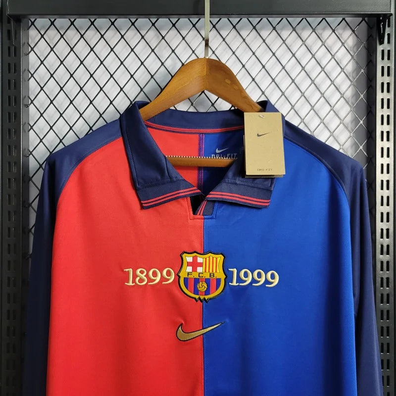 Retro Long Sleeve Barcelona 100th Anniversary Version Football Shirt Home