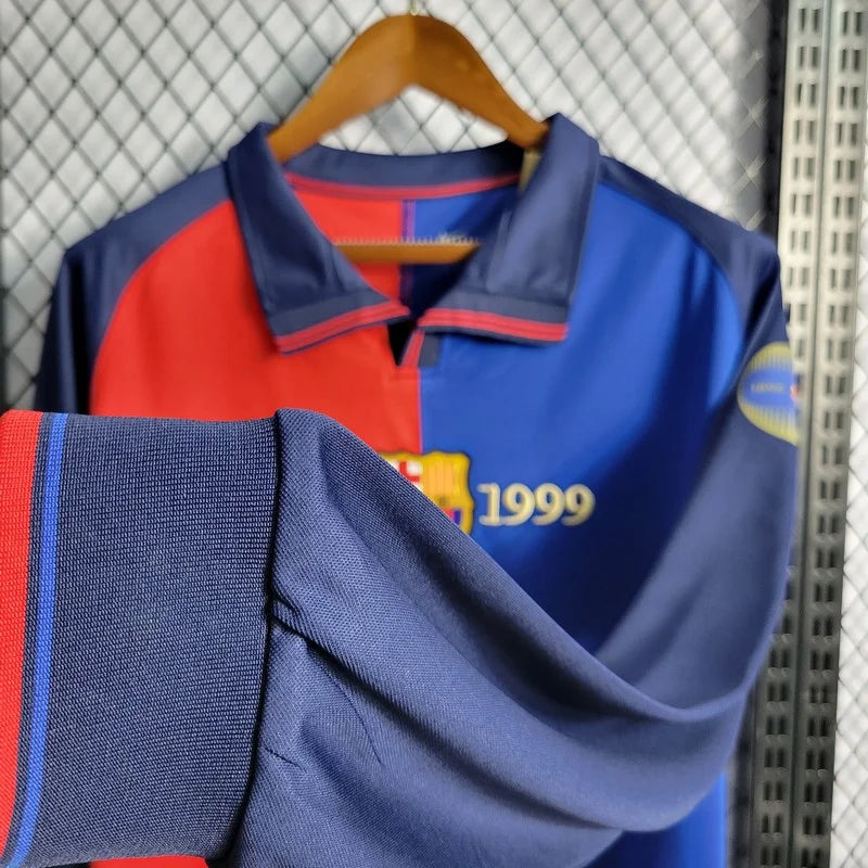 Retro Long Sleeve Barcelona 100th Anniversary Version Football Shirt Home