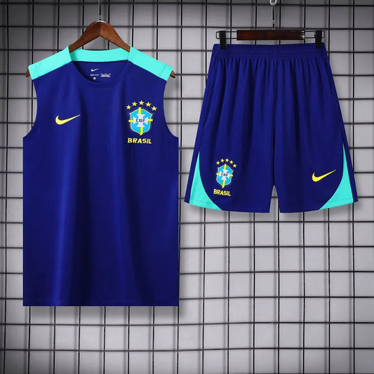 2024 Brazil pre-match training Blue Jersey+Shorts