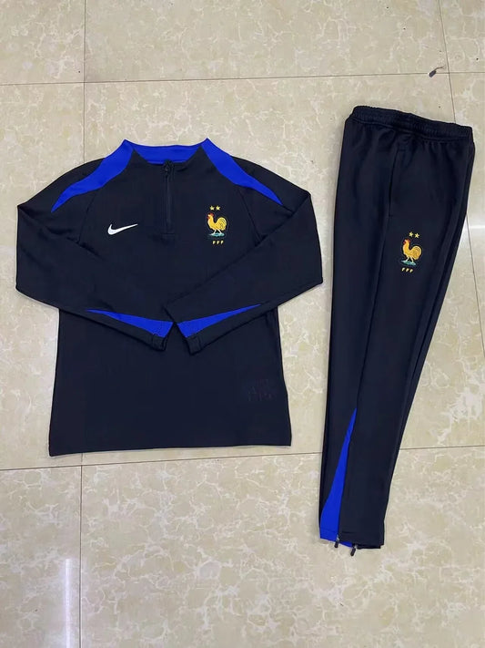2024 France Half-Pull Black Tracksuit
