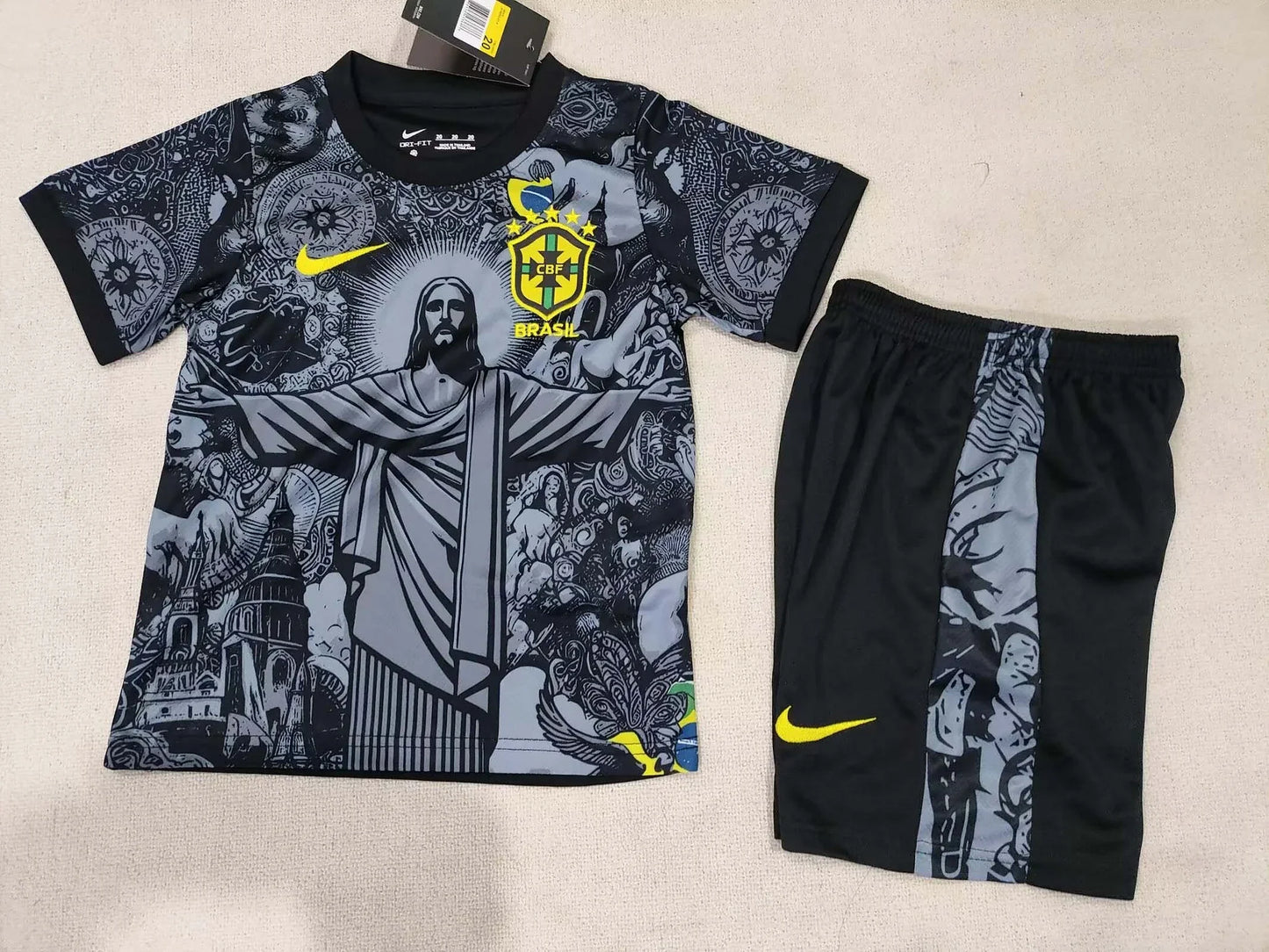2024 Brazil Special Edition Jesus Black Gray Football Shirt Kids Size