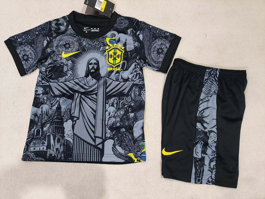 2024 Brazil Special Edition Jesus Black Gray Football Shirt Kids Size