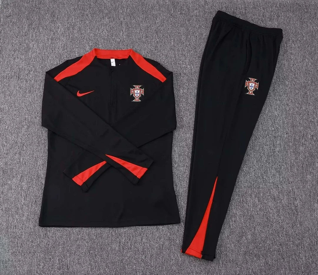 2024 Portugal Half-Pull Black and Red Tracksuit