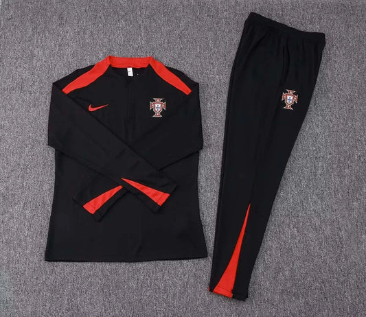 2024 Portugal Half-Pull Black and Red Tracksuit