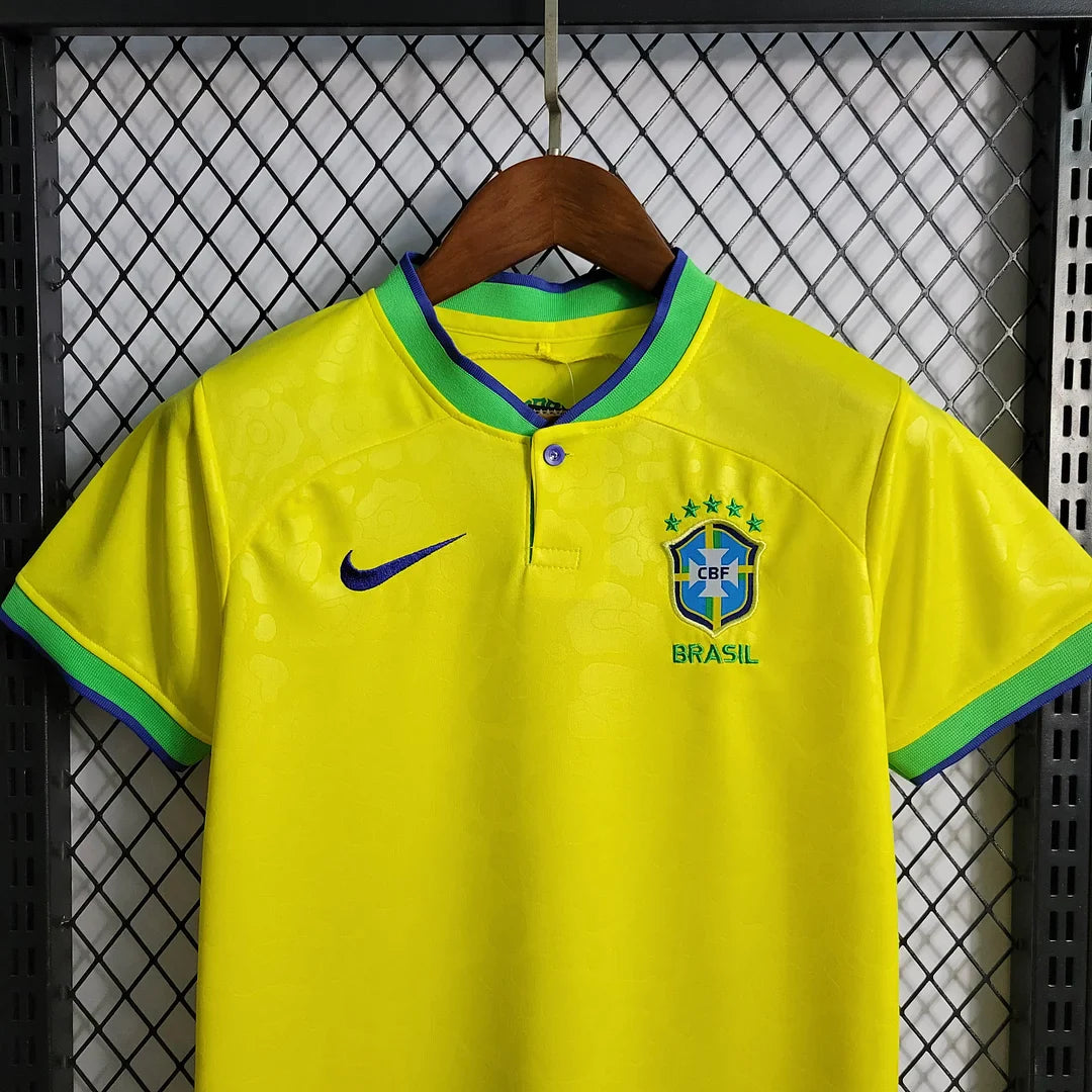 2022 World Cup Brazil Kids Size Home Football Shirt Kids Size