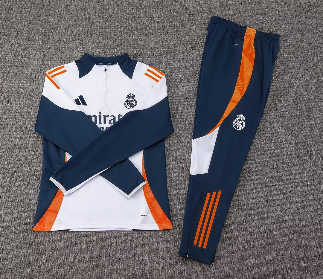 2024/2025 Real Madrid Half-Pull White-Black Tracksuit