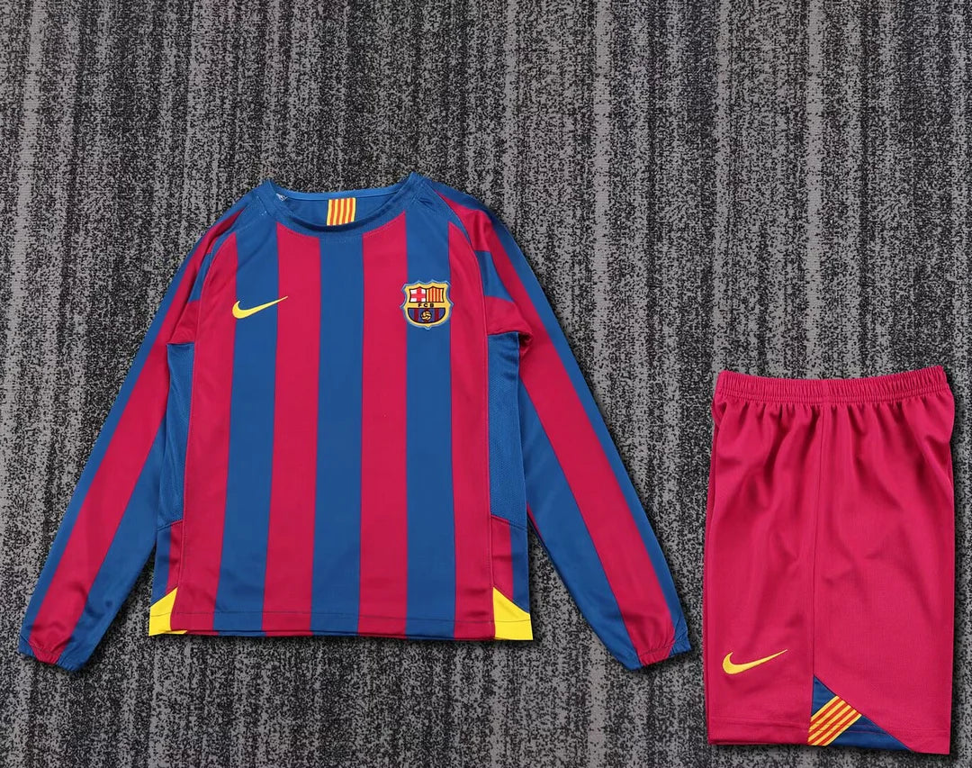 2005/2006 Retro Long Sleeve Barcelona Home Football Shirt Kids Size