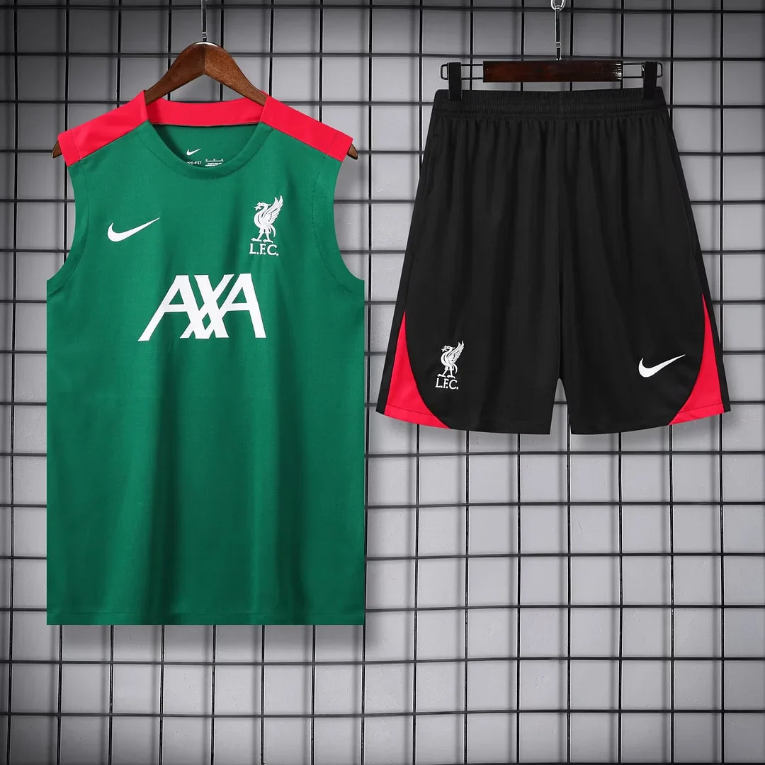 2024/2025 Liverpool Pre-match Training Green Jersey+Shorts