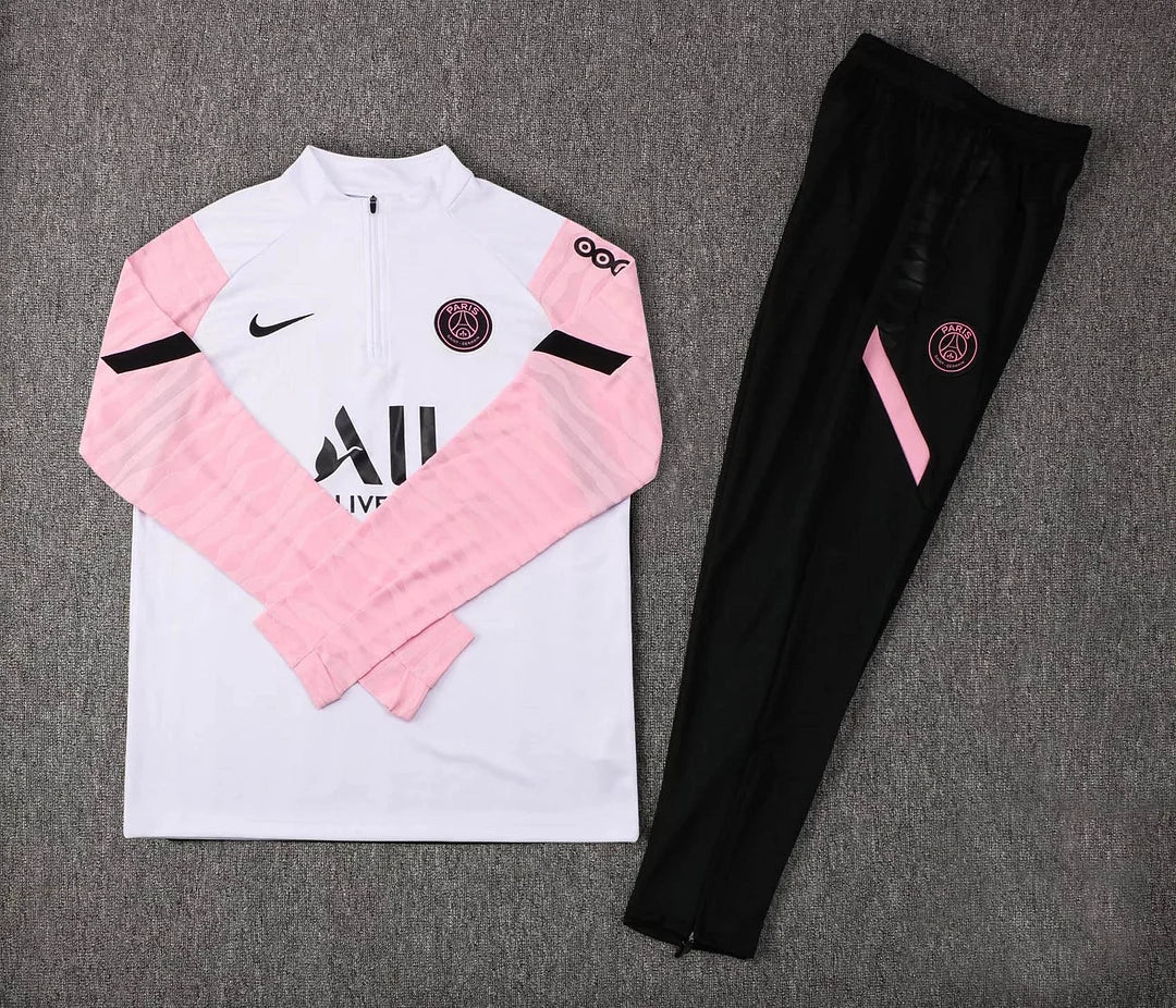 2021/2022 Psg Paris Saint-Germain Half-Pull White Pink Sleeves Tracksuit