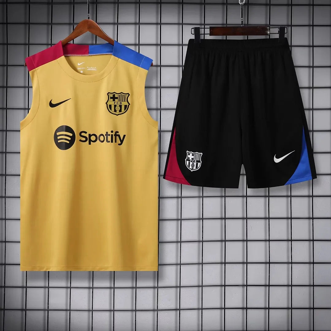2024/2025 Barcelona pre-match training Glod Jersey+Shorts